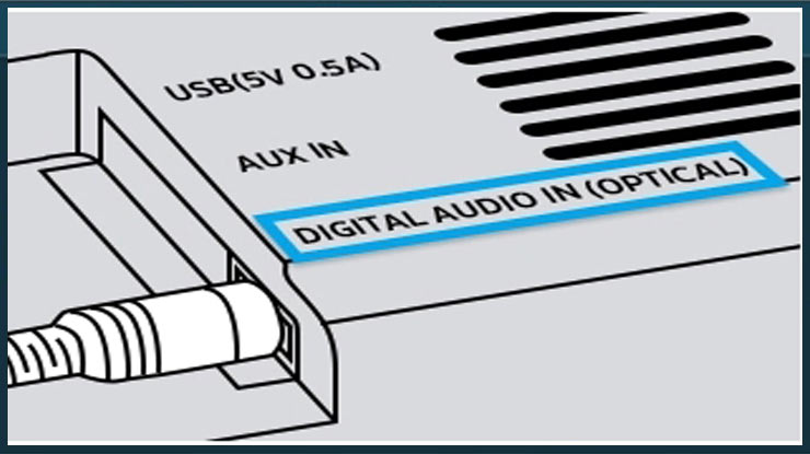 hubungkan ujung kabel optical digital audio out terbaik ke port Digital Audio In pada speaker eksternal 1